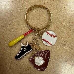 Baseball Themed Keychain with Bat, Ball, and Glove Charms